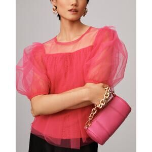 By Anthropologie Sheer Puff Sleeve Top Women XS Pink Magenta Statement Dopamine
